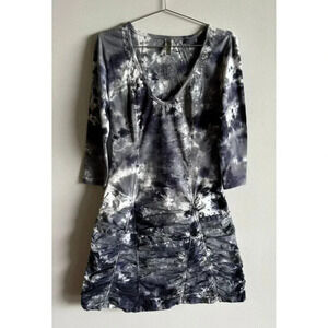 XCVI Art to Wear Asymmetrical Cotton Blend Dress Tie Dye Blue Gray White Sz XS/S